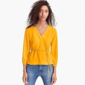 J.Crew Drapey Crepe Faux-Wrap Top Mustard Size 6